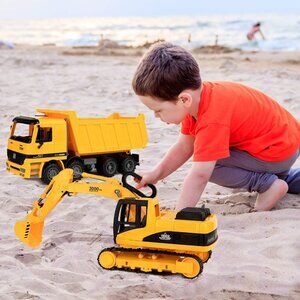 Excavator & Dump Truck Toy for Kids (Set of 2) – Moveable Claw & Lifting Back –